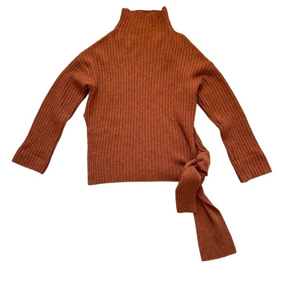 Mijeong Park Sweaters - Mijeong Park Wool Blend Side-Tie Ribbed Turtleneck Sweater Women Medium Brown